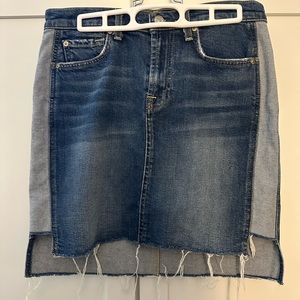 EUC 7 For All Mankind Frayed Color Block Denim Mini Skirt!
